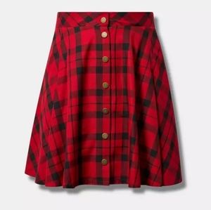 Torrid Plaid Skater Button-Front Skirt - Red and Black